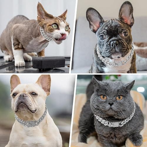 Dog Chain Collar Silver Dog Necklace Diamond Cuban Link Dog Collar 13mm Wide Metal Pet Cat Dog Chain Crystal Collar Jewelry Accessories for Large Medium Small Dogs Cats(Silver,10 Inch) thumbnail 7
