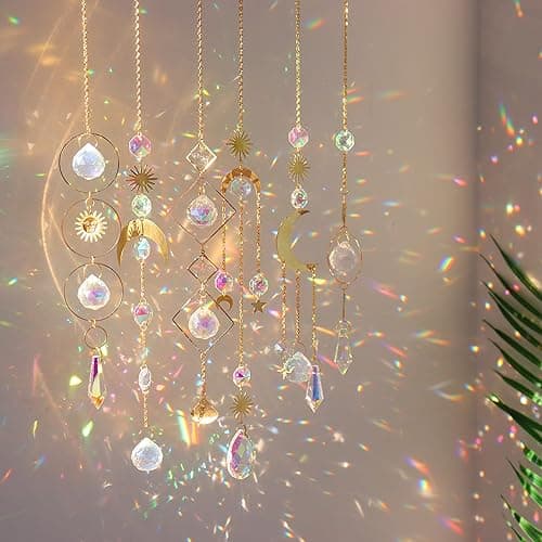 6Pieces Colorful Crystals Suncatcher Hanging Sun Catcher with Chain Pendant Ornament Crystal Balls for Window Home Garden Christmas Day Party Wedding Decoration - Gold thumbnail 8