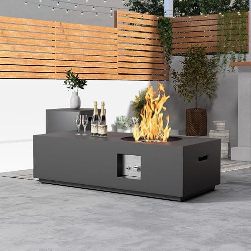 SUNPEAK 48" Rectangular Propane Firepit with Round Burner – 50,000 BTU Fire Pit Table with Lid, Rocks, Cover and Tank Storage – Outdoor Modern Fireplace for Deck or Patio (Black, 48" Standard) - Image 1