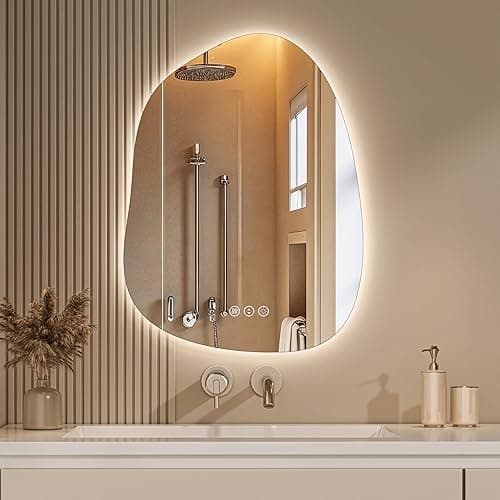Hasipu Irregular Bathroom Vanity Mirror - 25"x19" LED Asymmetrica Mirror with Lights, Abstract Bathroom Mirrors with Backlit, Anti Fog, Memory Function，3 Colors and Dimmable Light,Horizontal/Vertical - Image 1