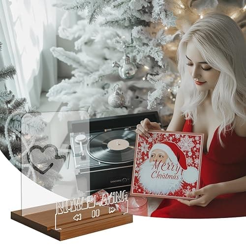 DREAMFORT Now Playing Vinyl Record Stand Light up Record Holder Wooden Acrylic for Vinyl Album Display and Storage Adjustable Brightness Vintage Music Decor(Heart) thumbnail 6
