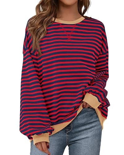 BTFBM Womens Oversized Striped Sweatshirt Crewneck Long Sleeve Pullover Top Casual Y2K Fall Clothes 2025 Workout Shirt - Image 1