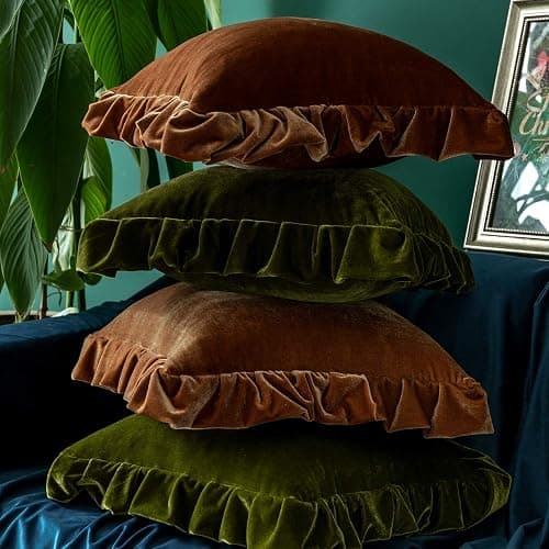 Glory Season Velvet Throw Pillow Cover Soft Decorative Luxurious Solid Square Cushion Case for Sofa Couch Bedroom Farmhouse,Pack of 2, 18 x 18 Inches, Olive Green thumbnail 7