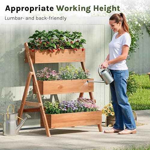 WOLTU Jardinière Surélevée, Étagère Escalier pour Plantes à 2/3 Niveaux avec Boîtes à Fleurs, pour Terrasse Balcon Jardin Intérieur Extérieur, 80x62x100 cm, en Bois, Marron thumbnail 8