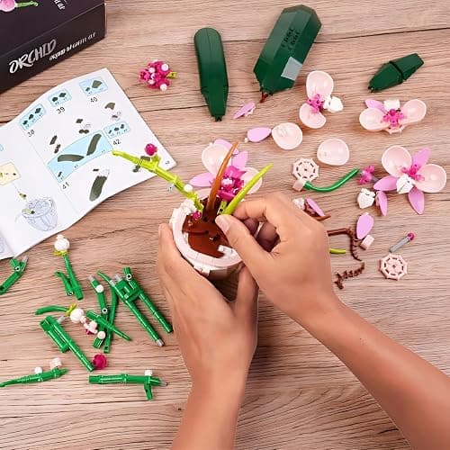 Orchid Flower Building Blocks Set, 567PCS Coffee Cup Artificial Flower Plant Toys Building Kit, Botanical Collection Model for Home Décor, Great Gift for Birthday and Anniversary for Her and Him(3005) - orchid flower thumbnail 8