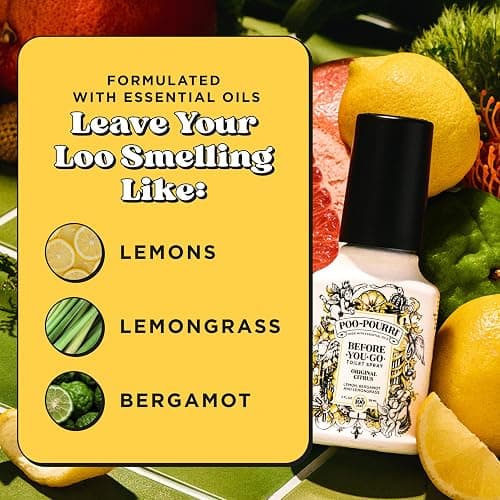 Poo-Pourri Before-You-Go Toilet Spray, Original Citrus, 2 Fl Oz, Up to 100 Uses, Bathroom Odor Deodorizer with Essential Oils for Home or Work, Travel Essentials, TSA Approved Size, Lemon Bergamot thumbnail 6
