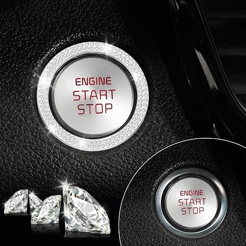 LivTee 2 PCS Crystal Double Rhinestone Car Engine Start Stop Decoration Ring, Bling Car Interior Accessories for Women, Push to Start Button Cover Sticker, Automotive Decals, White thumbnail 6