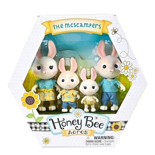 Honey Bee Acres The McScampers Rabbit Family, 4 Mini Flocked Doll Play Figures, Bunny Collectibles, Pretend Play Toys for Kids, Valentines, Easter Basket, Birthday Gift for Girls 3+ thumbnail 6