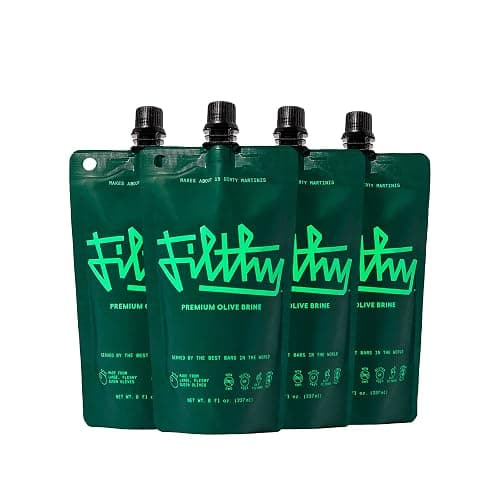 Filthy Olive Brine, Premium Cocktail Mixer, Filtered Olive Brine for Dirty Martinis, Olive Juice for Cocktails, Made from Naturally Cured Olives, Non-GMO, Gluten Free, 8 Oz Pouch, 4 Pack - Image 1