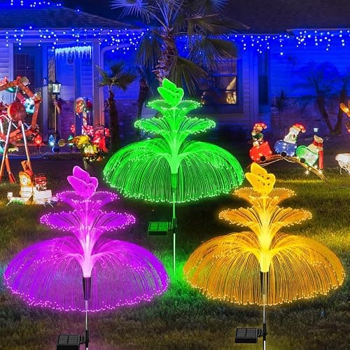 WEITEXS Solar Garden Lights 3 Pack New Upgraded Solar Lights Outdoor Waterproof 3 Layers 7 Color Changing Jellyfish Butterfly Decorations for Garden Yard Gifts for Women - Image 1