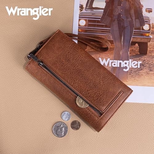 Montana West X Wrangler Brown Wallet Women Rfid Large Wristlet Trifold Women's Wallets Card Cases & Money Organizers with Detachable Wrist Strap thumbnail 5