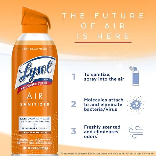 Lysol Air Sanitizer Spray, For Air Sanitization and Odor Elimination, Tropical Sunset Scent, 10 Fl. Oz (Pack of 3) - Tropical Sunset thumbnail 4
