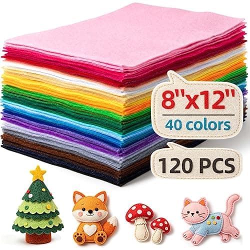 Simetufy 120 Pcs 8x12 Felt Sheets for Crafts, 40 Colors Stiff Felt Fabric | Colored Craft Felt Sheets Bulk for DIY Sewing Crafts, Patchwork, School Projects - Image 1