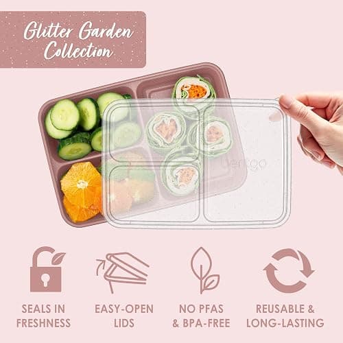 Bentgo Prep - 20-Piece 3-Compartment Reusable Meal Prep Containers with Lids, PFAS & BPA Free Materials, Durable, Microwave, Freezer, & Dishwasher Safe To Go Food Storage (Rosette Glitter) thumbnail 5