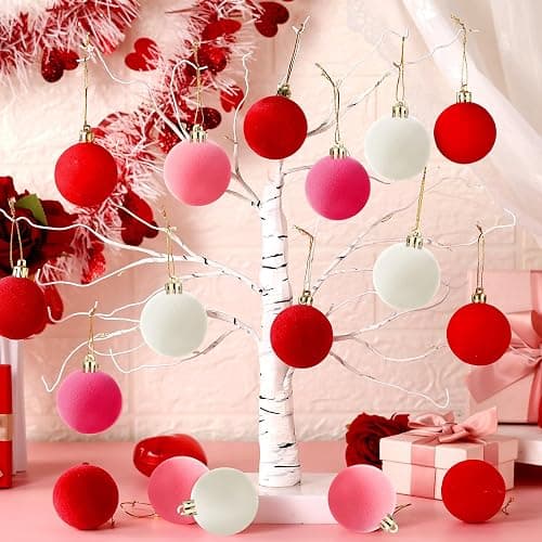 24 Pcs 2 Inch Valentine's Day Hanging Ball Ornament Valentine Velvet Ball Ornament for Tree Pink Red White Decorative Hanging Velvet Plastic Ornaments for Valentine Holiday Party Decor(Sweet Color) thumbnail 2