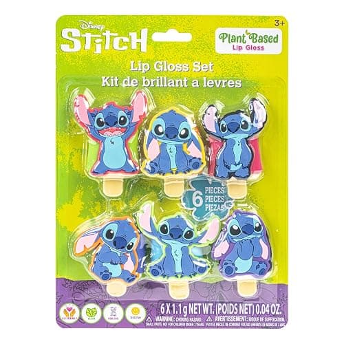 Disney Stitch 6 Pack Flip-Top Ice Pop Lip Gloss Set, Collectible Stitch Shaped Plant-Based Lip Gloss, Fruit Flavored Kids Makeup Kit for Girls Ages 3+, Perfect Party Favors & Birthday Gifts - Image 1