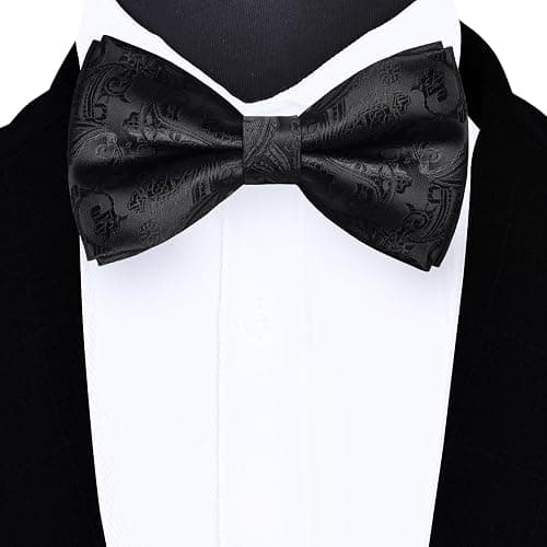 GUSLESON Mens Paisley Bow Tie Handkerchief Jacquard Woven Adjustable Pre-Tied Bowties Pocket Square Cufflinks Set thumbnail 2