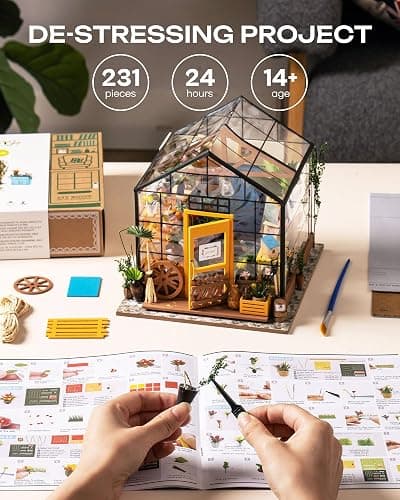 Rolife DIY Miniature House Kit-Mini Diorama 1/18 Greenhouse Dollhouse Building Kit with LED, Crafts for Adults Christmas Birthday Gift for Women Adults Dad Mom Home Decor (Cathy's Flower House) thumbnail 6