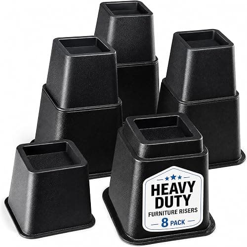 Home It Adjustable Bed Risers - Elevation in 3, 5 or 8 Inch - Heavy Duty Stackable Furniture Risers Supports 1,300 lbs - for Under-Bed Storage, College Dorms, Table and Couch, 4 Pack Bed Lifts Black - Image 1