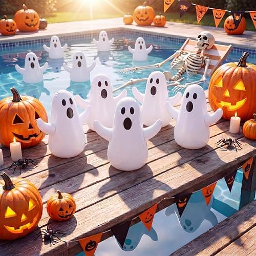 Vertintong 6 Pcs Summer Halloween Inflatable Beach Balls 14 Inch Halloween Pumpkin Ghost Pool Floats Plastic Jack O Lantern Party Decoration for Summer Yard, Garden, and Lawn Decorations thumbnail 6