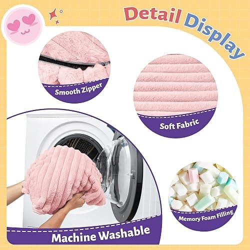 HABUTWAY 2FT Bean Bag Chair, 2' Bean Bag Chairs with Memory Foam Filled, Small Comfy Beanbag Chair with Stripe Plush Cover for Living Room Bedroom Dorm，Tender Pink thumbnail 3