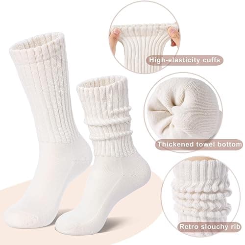 Toetally Womens Slouch Crew Socks Cozy Cotton Retro Ribbed Calf Scrunch Boot Socks for Casual Athletic 3 Pairs thumbnail 3