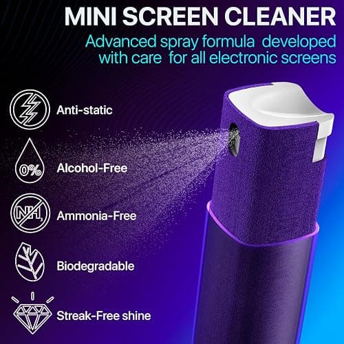 IO CLEAN Mini Screen Cleaner Spray – Finger Proof Screen Cleaner for Smartphones, iPads, MacBooks, Laptops, Car Screens, Touchscreens – 3 in1 Mist Cleaner, Microfiber Cloth and Protective Cover (Grey) thumbnail 2