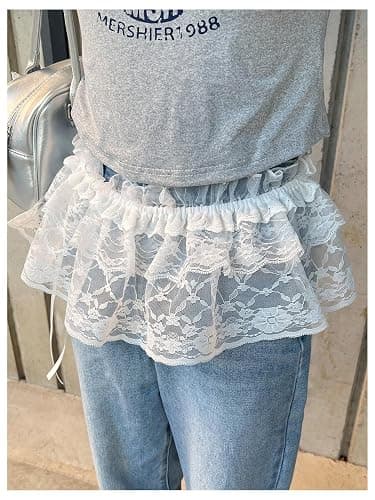 SweatyRocks Women's Sheer Lace Wrap Skirts Tie Ruffle Layered Mini Skirt | Tiered, Layered Cake Style, See Through Belt Skirt, Coquette Fairy Micro Skirt, Lace Tie Side Skirt thumbnail 4