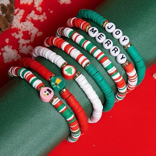 Artlunar 6 Pack Christmas Bracelets: Joy & Merry Candy-Style Stacks for Women & Teens - Perfect Christmas Gifts - Age 3 to Adult thumbnail 2