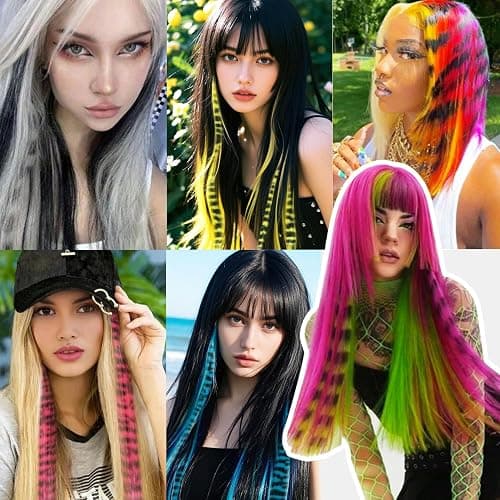 EXTACIO 10pcs/pack Raccoon Tail Hair Extensions Synthetic Clip in Leopard print Hair piece 18inch Long Straight Colorful striped Hairpieces Halloween Party Cosplay Y2K Use for Women Girls thumbnail 6