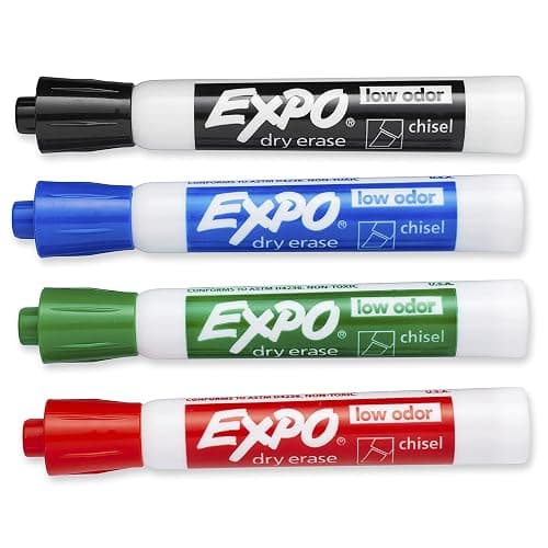 EXPO Dry Erase Markers, Low Odor Ink, Assorted Colors, Chisel Tip, Whiteboard, Calendar, Organization, Essential Supplies for Office, School, Classroom, Teachers, 4 Count (Pack of 2) thumbnail 2