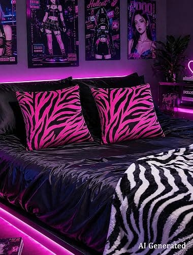 Pecfamly Y2K Pink and Black Zebra Print Throw Pillows (Covers Only No Pillow Inserts) Hot Pink Mcbling Trashy Y2K 2000S Baddie Scene Room Bedroom Decor for Teen Girls Women thumbnail 2