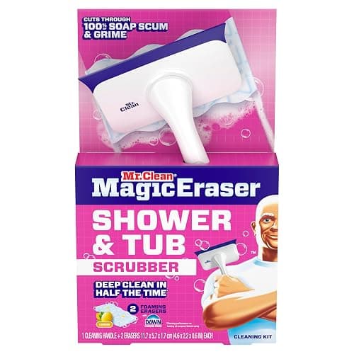 Mr. Clean Magic Eraser Shower & Tub Scrubber, Bathroom Cleaner, All in One Bathroom Cleaner, Lemon Starter Kit, 1 Scrubber & 2 Foaming Magic Erasers thumbnail 12