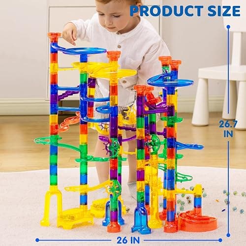 JOYIN 207Pcs Glowing Marble Run, Construction Building Blocks Toys with 5 Glow in The Dark, STEM Toy for Boys and Girls, Educational Toy, Gift for Christmas thumbnail 3