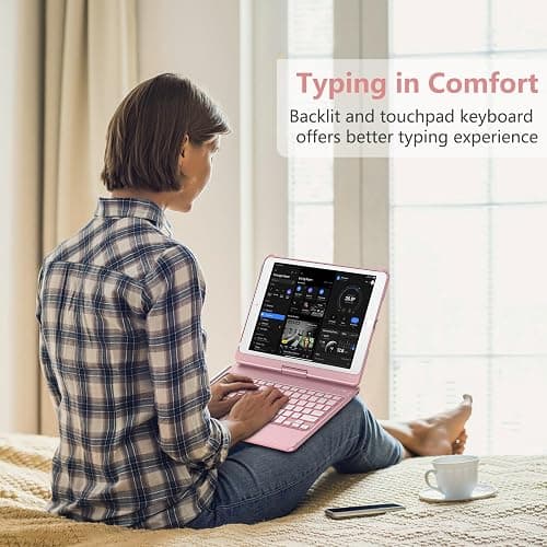 KBCASE Touchpad Keyboard Case for iPad 9th/8th/7th 10.2 inch, Backlit Trackpad Keyboard, 360°Rotatable Case with Keyboard for iPad 9th/8th/7th Gen, with Pencil Holder (Rose Gold) thumbnail 7