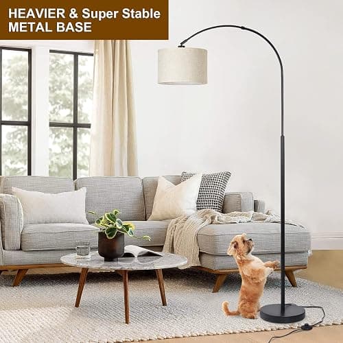 Arc Floor Lamps for Living Room, Modern Standing Lamp with Adjustable Hanging Drum Shade, Tall Pole Lamp with Foot Switch, Over Couch Arched Reading Light for Bedroom, Office (Black) thumbnail 6