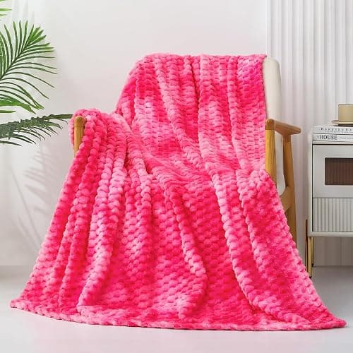 Exclusivo Mezcla Extra Large Soft Fleece Throw Blanket, 127x178 CM Stylish Jacquard Throw Blanket for Couch, Fuzzy Cozy Lightweight for All Season, Tie-dye Hot Pink thumbnail 3