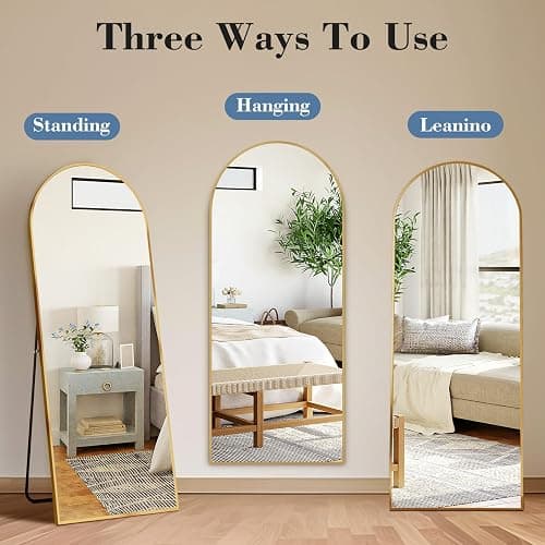 DUMOS Arched Full Length Mirror with Stand Floor Standing Aluminum Frame for Bedroom Body Hanging Leaning Modern Simple Home Decor Shatter-Proorf Nano Glass Wall Living Room Cloakroom Gold 56"x15" thumbnail 5