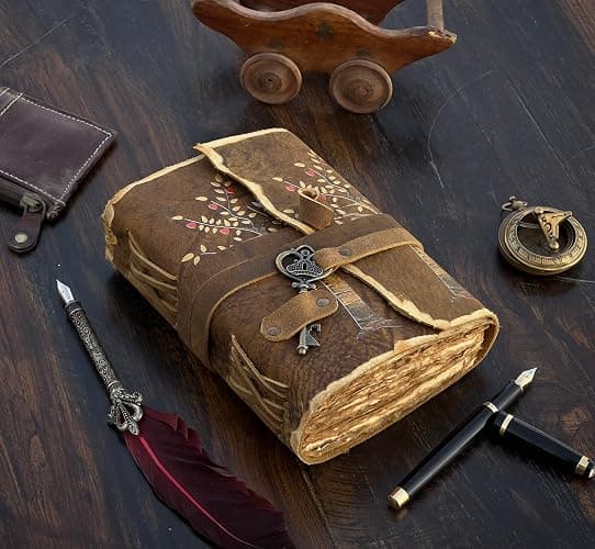 Tree of Life Leather Journal - Antique Handmade Deckle Edge Vintage Paper Leather Print Bound Journal - Book of Shadows Journal - Leather Sketchbook - Drawing Journal - Great Gift (7x5) thumbnail 3