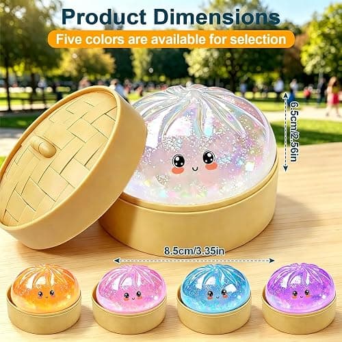 Glitter Dumpling Squishy Toy, Stretchable Squishies Dumpling Squeeze Stress Balls with Food Steaming Box, Fidget Squishy Squeeze Toys for Holiday & Birthday Gifts (White) thumbnail 3