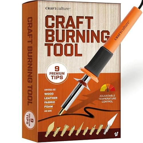 Craft Culture Wood Burning Tool Pen - Craft Burning Tools for Adults & Teens - Wood Burner Kit, Engraver, Carver, Pyrography, Woodburning - Includes 9 Premium Tips - Adjustable Temperature Control - Image 1