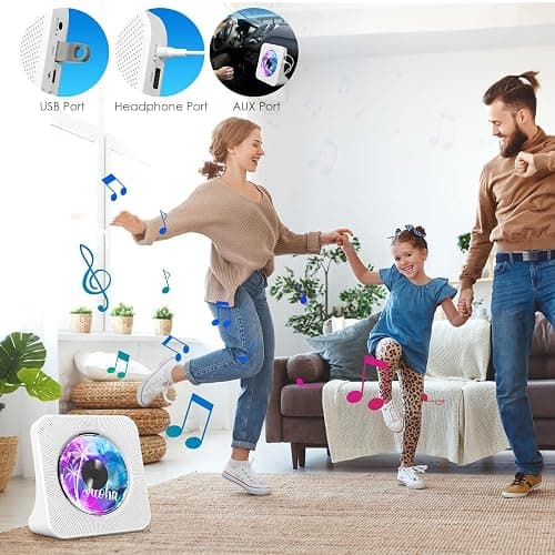Gueray Portable CD Player with Bluetooth, Desktop CD Music Players for Home Built-in Double HiFi Sound Speakers, Support AUX&USB Headphone Jack, FM Radio Boombox, LCD Screen Display for Kids Gift thumbnail 6
