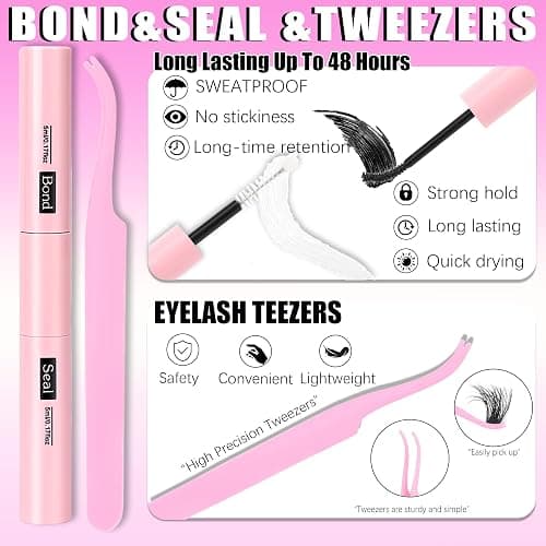 YIDUO 4 Styles Lash Clusters Kit 60D+80D+100D+150D Fluffy Clusters Lashes Extensions Kit with 2 Bond and Seal 10-18mm Wispy D Curly Full DIY Individual Eyelash Extensions Kit DIY at Home Easily thumbnail 7