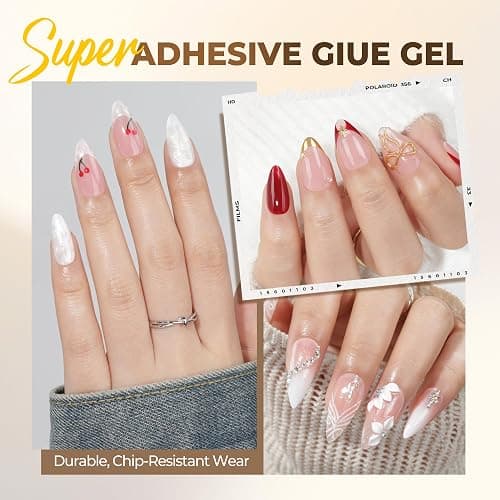 UNA GELLA 9 in 1 Gel Nail Glue for Clear Acrylic Nails Tips 2Pcs 10ml Long Lasting Super Strong Brush on Nail Gel Glue for False Press on Nails Tips Base Blooming Gel, U V Light Required thumbnail 4