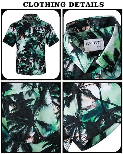 TUNEVUSE Little & Big Boys Hawaiian Button Down Shirts and Short Sets with Bucket Hat Summer Outfits Printed Kids Cabana Set thumbnail 3