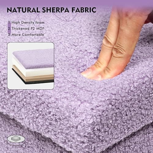 PINPLUS Folding Storage Ottoman Bench, Sherpa Ottoman with Storage, Large Long Shoes Bench Chest with Lid, Footrest for Living Room, Entryway, Purple, 31.5'' x 15.7'' x 15.7'' thumbnail 7