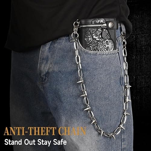 ZEKEE Wallet Chain Pants Chain Hip Hop Punk Jeans Chain Key Chain Goth Heavy Rivet Accessories for Women Men - Silver thumbnail 3
