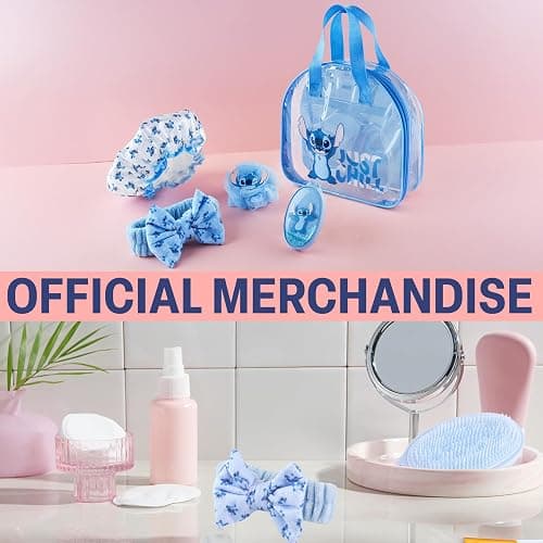 Get Trend Disney Stitch Shower Accessories Set and Clear Toiletry Bag for Girls, Teens, Women with Shower Cap Headband Bath Sponge for Bath Spa Gifts (Blue Stitch) thumbnail 5