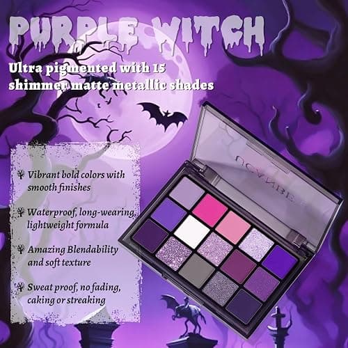 UCANBE Purple Eyeshadow Makeup Palette, 15 Colors Dark Smokey Shimmer Matte Metallic Glitter Eye Shadow Pallet, Violet Lavender Pink Make Up Kit for Cosplay Halloween Ursula Witch Costume Parties thumbnail 2