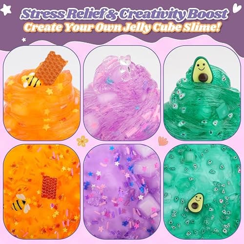 Keemanman Slime Kit - 3 Pack Jelly Cube Clear Crunchy Slime with Avocado, Honeycomb and Lavender Bear Charms, Preppy and Aesthetic Stuff, Cute Stress Toys and Cool Birthday Gifts for Girls and Boys thumbnail 2